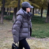 The Temperament Texture Hooded White Duck Down Down Jacket Short Jacket Female Winter Casual Fashion Puff Bread Clothing Add Thick And Versatile-Outfit