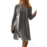 Fongt New Women's Color Lace Dress Two Coat