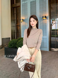 Fongt Xixi 2025 Autumn New White Standard Long Sleeve High-Neck Knitted Top Sweater Female 91311