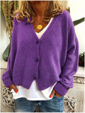 Fongt And Winter Women's Sweater Cardigan Pure Color Long Sleeve V Neck Sweater