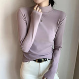 T-shirts Women's Fall Winter Slim Thick Basic Tops Korean New Half Turtleneck Camisetas Tee Long Sleeve Bottomed T