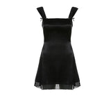 Fongt Front And Back Both Sides Can Wear Solid Color Dress Female Spring 2023 New Hepburn Wind Close Waist Square Collar Small Black Dress-Outfit