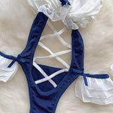 Blue Strappy Costume Bodysuit Lingerie-Outfit