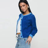 Contrast O-neck Single Breasted Long Sleeve Cardigan-Outfit