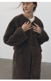 [Daihe] Winter New Leisure Round Collar Single-Breasted Teddy Fur A Body Long Plush Coat H7796-Outfit