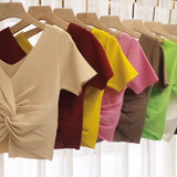 Hottie Summer Short Slim Shoulder T-Shirt Chicly Exposed Umbilly Bottom Blouse