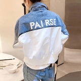 Spliced Denim Coats Women's Clothing Long Sleeve Spring Autumn Casual Lapel Letter Fashion Loose Patch Designs Jackets-Outfit