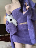 Sexy Knitted 3 Piece Set Women Casual Elegant Party Mini Skirt Set Female Korean Designer Sweater Skirt Suit 2023