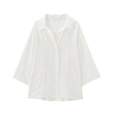 Fongt Seven-Sleeve V-Neck Loose Shirt Tight Waist Broad Leg Trousers Casual Suit Woman 2025 Spring And Summer