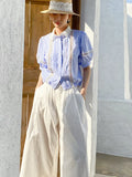 And Summer New White Seven-Point Trousers Women's French Casual Pants Cotton Broad Leg Pants Famous Fragrant Style Women's