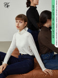Women Pile Collar Solid Bottoming Shirt White Office Temperament Undershirt Women Winter Commuter Sweater