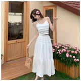 Fongt Gentle Wind Skirt Woman's New High-Waisted Hanging Cake Skirt Temperament Long Skirt Sling Vest Set
