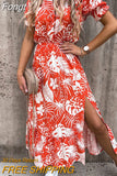 Winter Long Floral Print Dress Robe for Women 2023 Casual Long Sleeve Split Dress Female Boho Elegant Maxi Party