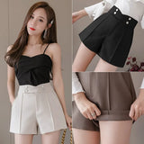 Size Suits Shorts Women 2022 Summer New High Waist Solid Black Office Work Shorts Ladies Pocket Gray Wide Leg Trouser