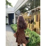 Fongt Design-Sensitive Cocoa Wave Point Slashing Trumpet Sleeves Wave Dot Dress In Autumn 2025