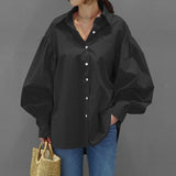 Shirts Casual Lantern Sleeve Turn-down Collar Blouse 2022 VONDA Vintage Solid Tops Female Office Ladies Shirts