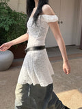 Fongt Cloth Forget Niche Design Sense Shoulder Perspective Lace Dress Tice Dress A Word Version Low-Rise Thin Short Dress