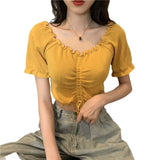 Sense Of Small Short Knitting Top Women Summer New Solid Color Bivette Slim Short Sleeve