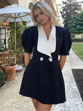 Puff Sleeve Large Collar Back Bow Blazer Mini Dress-Outfit