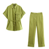 Spring Style Lace-Up Shirt 3436707 Straight Trousers 3454707-Outfit