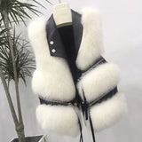 Fur Vest coat women's Lapel sleeveless buckle Slim Fit Teddy coat 2023 high street plush fur one piece