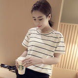 Fongt New Summer 2024 Korean Version Loose Large-Size Striped Short-Sleeved T-Shirt Women's Top Bottom Shirt Women's