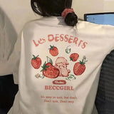 Strawberry Rabbit Print Oversized T-shirt-Outfit