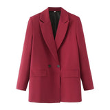 New Pure Color Double-Breasted Loose Casual Suit Jacket In Autumn-Outfit