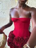 Fongt And Summer New Sexy Fish Bone Strap Adjustable Bosom Heavy Industry Flower Skirt Set LX0107