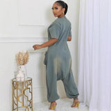 Fongt Women's Loose Jumpsuit Women's Fashion Personality Big Pocket Wash Denim Jumpsuit