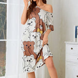 Fongt Pajamas Cartoon Printed Dress Dress Home Clothes