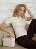 Fongt Collar Top Sleeve Summer 2025 New Tight Slime Thread Thread Top