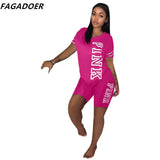 Casual 2 Piece Sets Women's Tracksuits Suit Pink Letter Print Sweatsuit Plus Size S-2XL Tshirt And Skinny Pants 2pcs