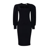 Fongt Large-Size Women's Clothing 2025 Autumn New Fashion Temperament Hollow Long Sleeve Open Fork Pure African Dress