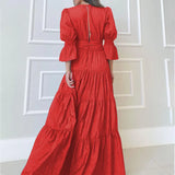 Fongt Spot 2024 Spring New Lady Fashion Temperament V Neck Long Sleeve In The Long Dress-Outfit