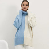 Women's Turtleneck Patchwork Sweater 2022 Autumn Winter Knitted Long Sleeve Female Pullover Casual Elegant Ladies