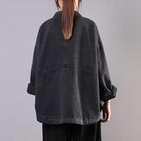 Fongt Autumn Denim Jacket Female New Korean Version Loose Plus Size Black Casual Style Denim Jacket-Outfit