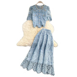 Fongt Yuan Age Reduction Heavy Lace Embroidery Round Shirt Design Single Buckle Top Two Sets Of High-Rise Half-Dress