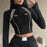 And Hot Wind Impact Color Zipper Stitching Standing Collar Trimming Tooling Machine Can Long-Sleeved T-Shirt Blouse 2024 Cool Women's