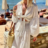 Fongt Spot 2023 Summer New Female Bohemian Bubble Sleeve Cardigan Skirt Two Sets-Outfit