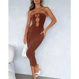 Strapless Backless Tight Vestidos Sexy Party Women Cut Out Sleeveless Mesh Print Patchwork Bodycon Dress Street