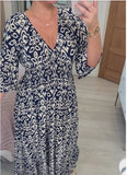 Fongt Summer Explosion Super Fairy V Collar Seaside Holiday Beach Print Loose Dress