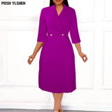 5 Colors Sexy Suit Collar African Dresses for Women 2022 Summer Clothes Long Pleated Dress Party White Elegant Robe Longue