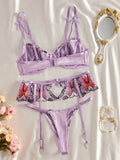 Purple Butterfly Embroidery Lingerie Set-Outfit