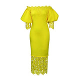 Fongt New Shoulder-To-Shoulder Bag Lace Spliced Lantern Sleeve Dress Dress Dress Dress