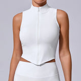 Fongt Sleeveless Standing Collar Jacket Female Zip Coat Yoga Top Fall / Winter Running Training Quick Dry Vest 62040-Outfit