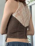 Patchwork Lace Button Down Corset Top-Outfit
