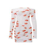 Fongt Women's Fall 2023 New Ins Web Celebrity Sexy Pure Desire Shoulder Goldfish Print Long Sleeved