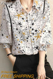 Woman Blouses Summer Autumn 2023 Turn Down Collar Office Blouse Women Tops Clothes Chiffon Long Sleeve Printing Shir