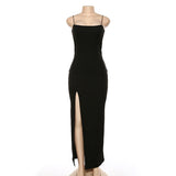 Sexy Women's Maxi Strap Backless Split Long Fall Elegant Ladies Party Club robe vestido clothes vintage bf skirt clothing